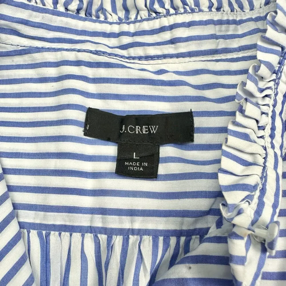 J. Crew | Women | Ruffle Trim Stripe Cotton Poplin LS Button Up Shirt | Large